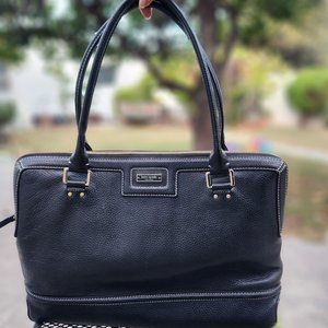 Kate Spade laptop tote in black leather, white stitching